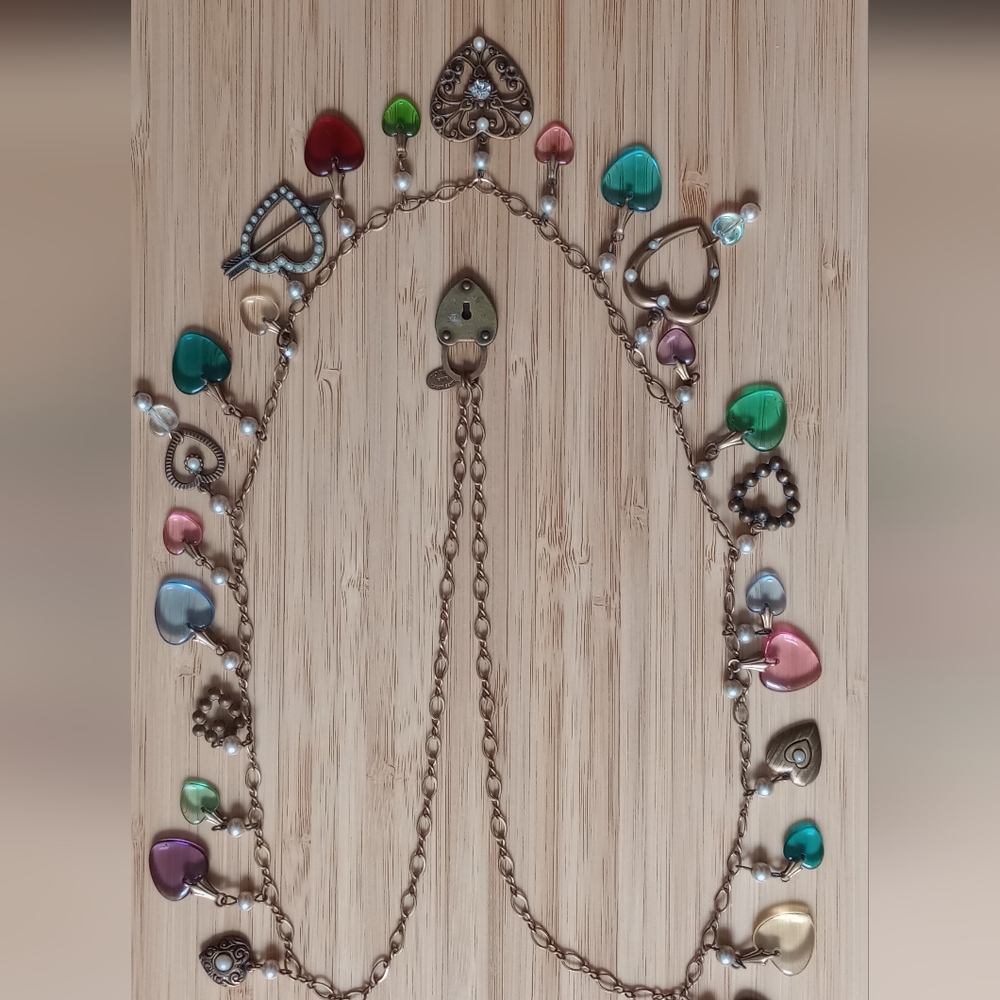 Vintage Heart Charm Necklace Glass Works Studio 32" View 4